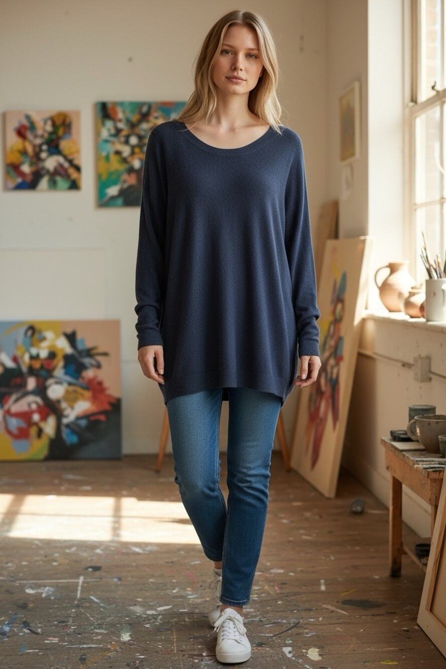 Vince Cashmere Blend Scoop Neck minimalist pullover Sweater Navy blue sz Small